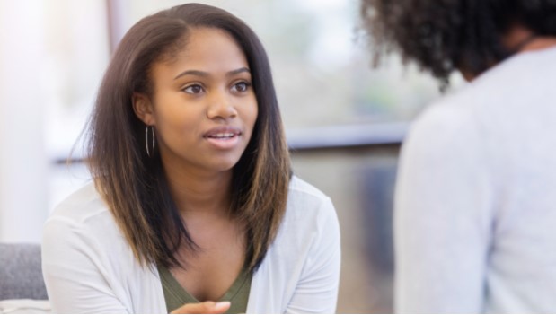 Stock photo of teen receiving mental health care